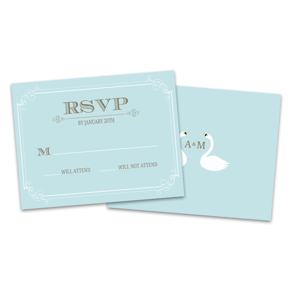 Personalized Printed Swan Wedding RSVP Cards, Minimum Quantity of 8, 5.5" x 4.25", Envelopes Included