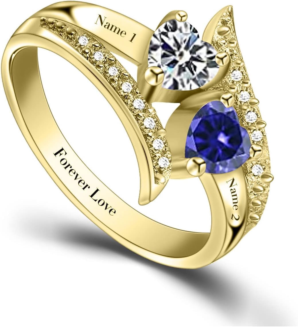 Personalized Promise Ring for Her Custom Name Ring for Mother with 2 ...