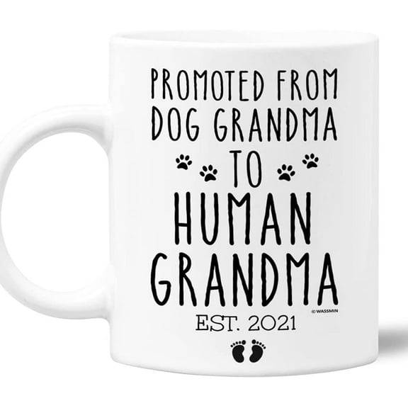 Personalized Promoted From Dog Grandma To Human Grandma Coffee Mug Cup 11oz 15oz Custom Year Mothers Day Birthday Christmas Pregnancy Announcement Gifts For Dogs Lovers Grandmother To Be