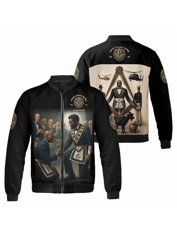 Personalized Proud To Be A Mason Freemasonry Bomber Jacket – Custom Masonic Lodge Coat – G Symbol Freemasonry Clothing – Unique Black Freemason Gift Jacket