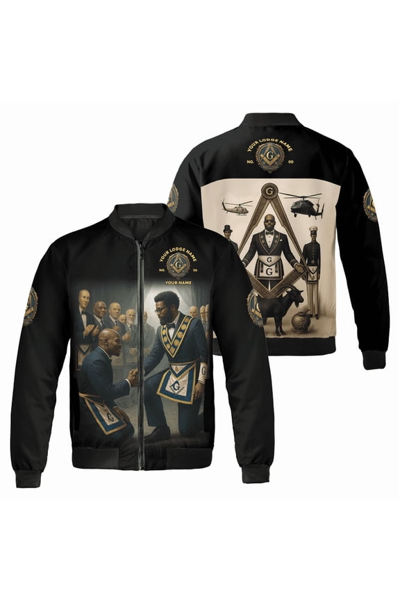 Personalized Proud To Be A Mason Freemasonry Bomber Jacket – Custom Masonic Lodge Coat – G Symbol Freemasonry Clothing – Unique Black Freemason Gift Jacket