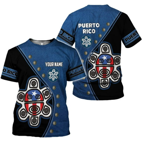 Personalized Puerto Rico Flag 3D Shirt - Unisex Adults - Red - Short Sleeve - Crew Neck - Modern - Polyester Blend - Fade Resistant - Size L (T-shirt, S)