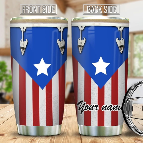 Personalized Puerto Rico Flag Drum 20 oz Tumbler  Custom Name Music Gift, Boricua Drummer Cup for Men, Puerto Rican Pride Drinkware