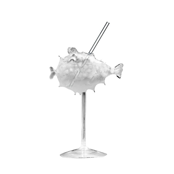 Personalized Pufferfish Shaped Cocktail Glass, High Footed Glass with Straw for Summer Beach Pool Party