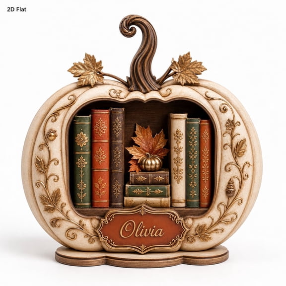 Personalized Pumpkin Book Nook 2D Wooden Block, Fall Book Pumpkin Bookshelf Decor, Autumn Book Lover Gift, Bookish Gift, Halloween Decor