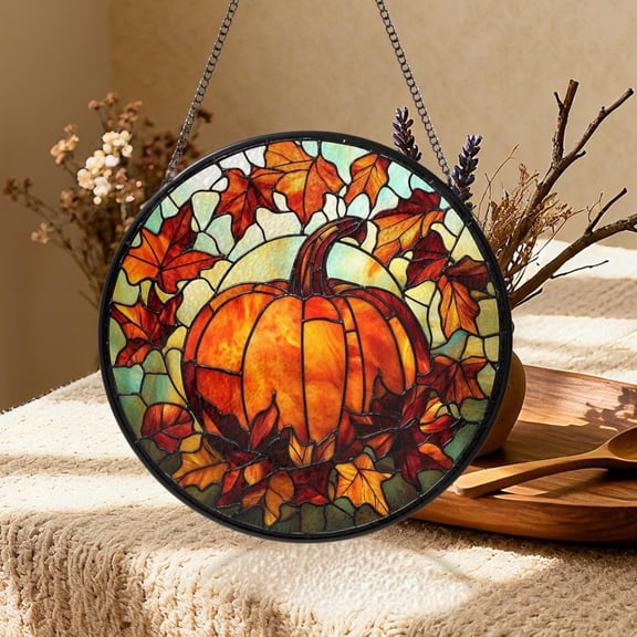 Personalized Pumpkin Faux Stained Glass Acrylic Suncatcher, Custom Photo Window Hanging Decor, Halloween Gothic Gift