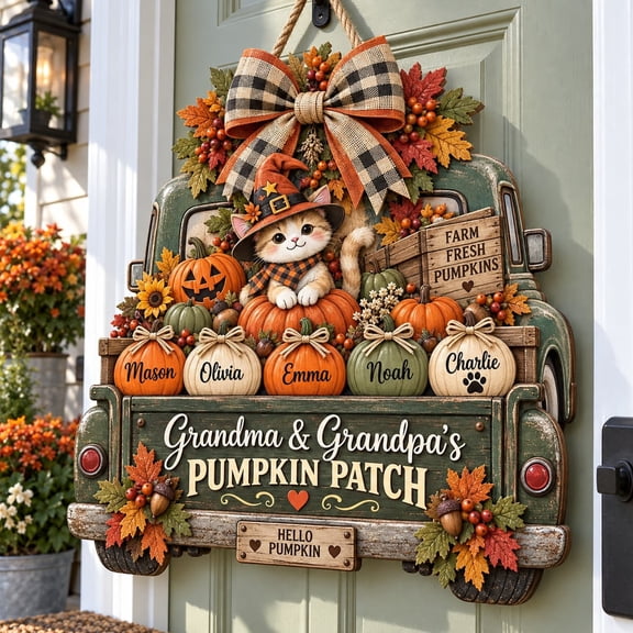 Personalized Pumpkin Patch Wooden Sign, Family Name Decor for Grandparents