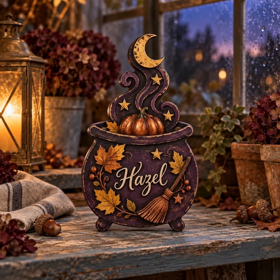 Personalized Pumpkin Witch Wooden Block 3 Layer Fall Halloween Decor