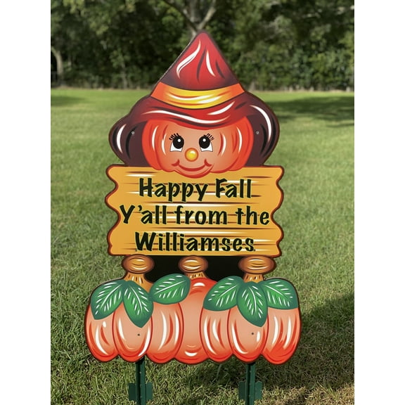 Personalized Pumpkin with Red Hat-Happy Fall Y'all Sign