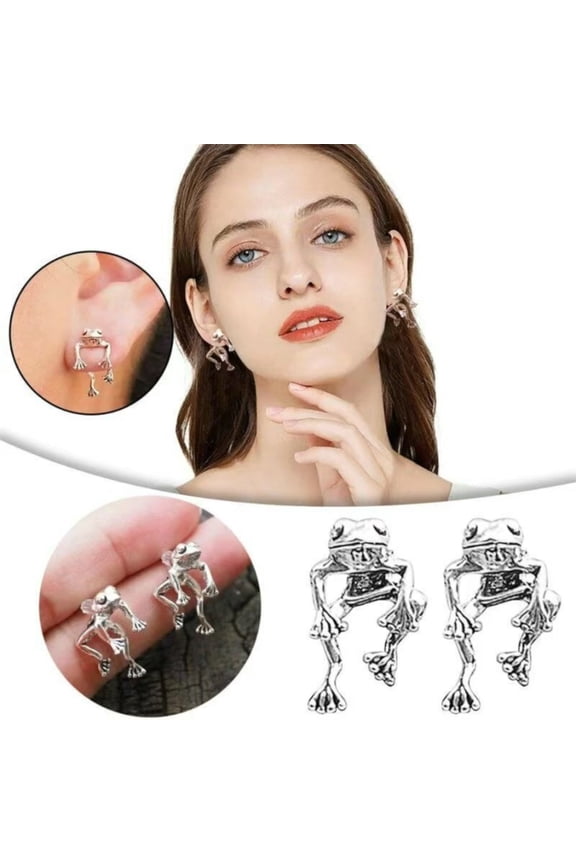 Personalized Punk Frog 3D Silver Animal Stud Cartilage Earrings for Women Men Halloween Christmas Gifts