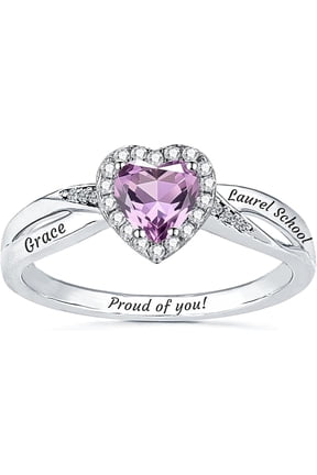 Personalized Purple Heart Center Stone With Custom Name Year Inside Engraving Graduation Gift 925 Sterling Silver