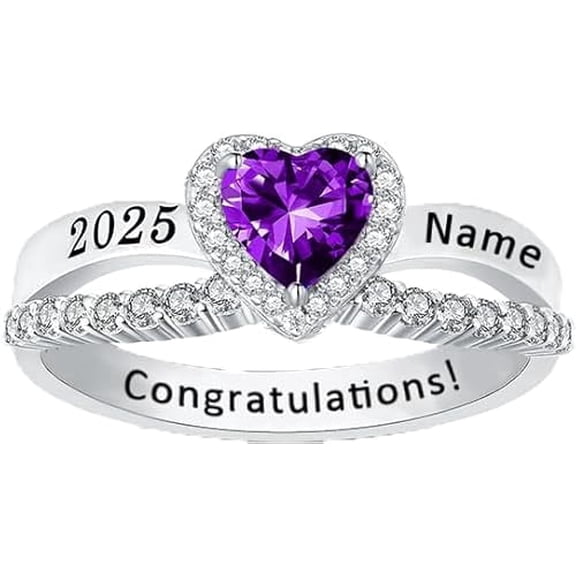 Personalized Purple Heart High School Ring Custom Name Year Inside Engraving Ring For Univercity Students 925 Sterling Silver