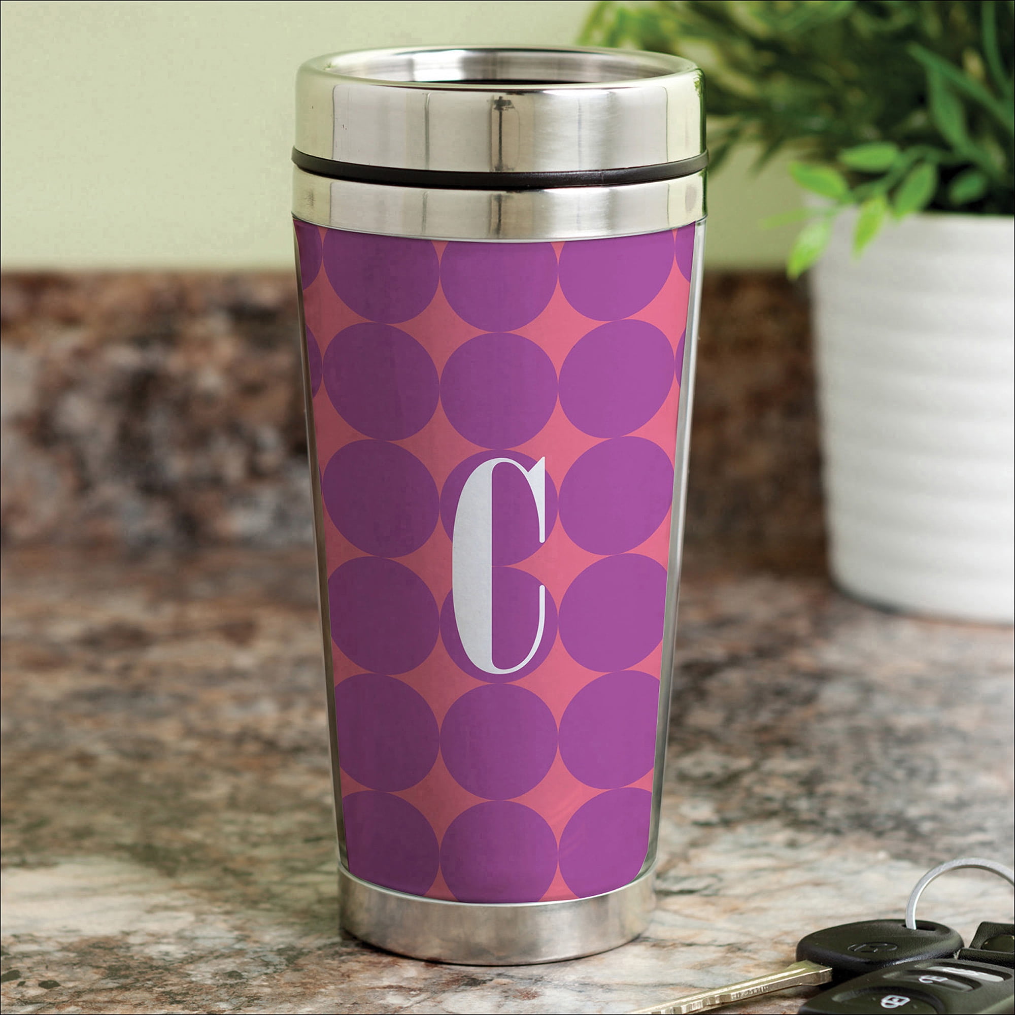 Personalized Purple Polka Dots Travel Mug - Walmart.com