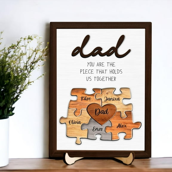 Personalized Puzzle Gift for Dad, Custom Fathers Day Puzzle Sign ,You Are The Piece That Holds Us Together, Wooden Engraved Sign for Dad 8x10 inches