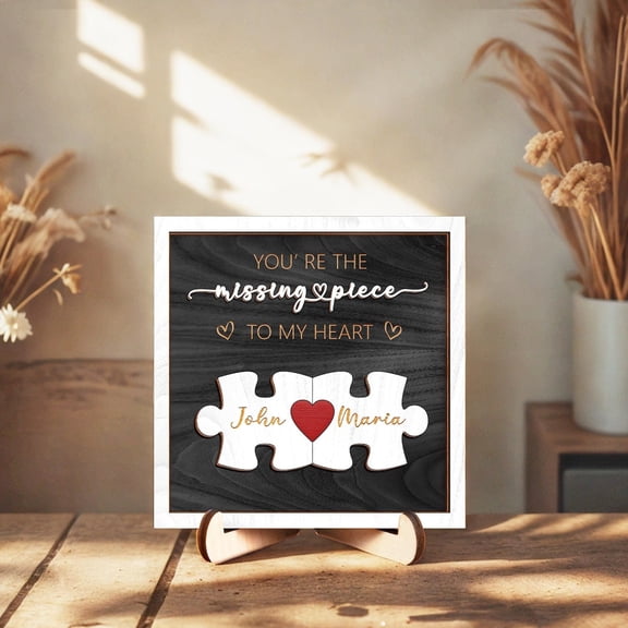 Personalized Puzzle Name Sign for Couples, 'You're the Missing Piece' Romantic Gift, Heart Puzzle Keepsake for Him & Her, Love Keychain Gift