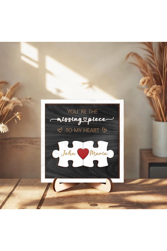 Personalized Puzzle Name Sign for Couples, 'You're the Missing Piece' Romantic Gift, Heart Puzzle Keepsake for Him & Her, Love Keychain Gift