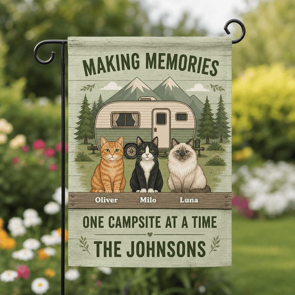 Personalized RV Cat Family Garden Flag for Campers