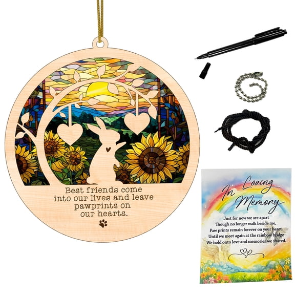 Personalized Rabbit Tree Memorial Suncatcher, Pet Loss Sympathy, Remembrance Gift Ornament Decoration with Wood Paint Included for Dog Lovers