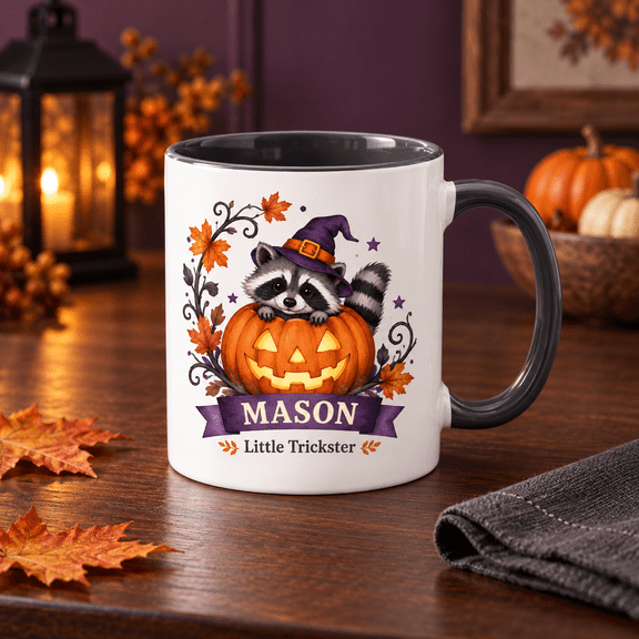 Personalized Raccoon Pumpkin Ceramic Coffee Mug Halloween Gift