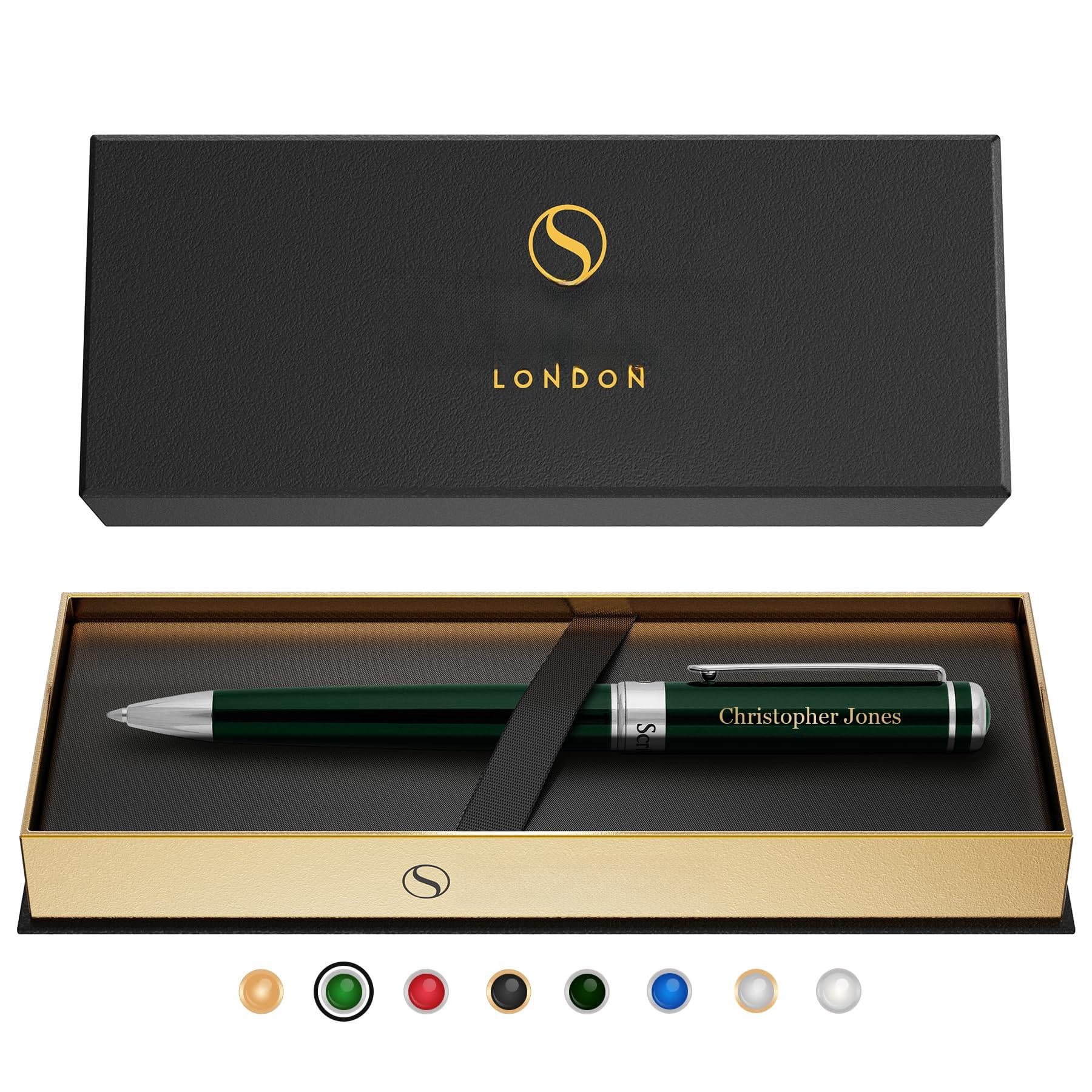 Personalized Racing Green Ballpoint Pen - Stunning Lacquer Luxury With Chrome Finish  Schmidt Ink Refill Engraved Ball Point Gift Set For Men & Women Custom Engraving
