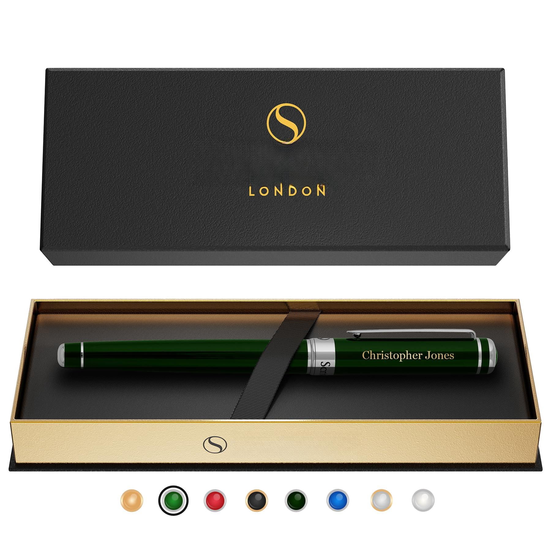 Personalized Racing Green Rollerball Pen - Stunning Lacquer Luxury With Chrome Finish  Schmidt Ink Refill Engraved Roller Ball Gift Set For Men & Women Custom Engraving