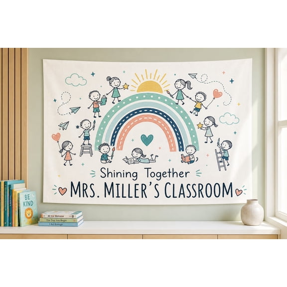 Personalized Rainbow Classroom Tapestry, Calming Corner Wall Art Decor