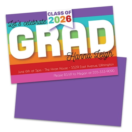 Personalized Rainbow Colors Graduation Party Invitation