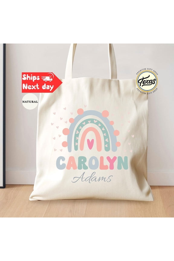 Personalized Rainbow Tote Bag Kids School Tote