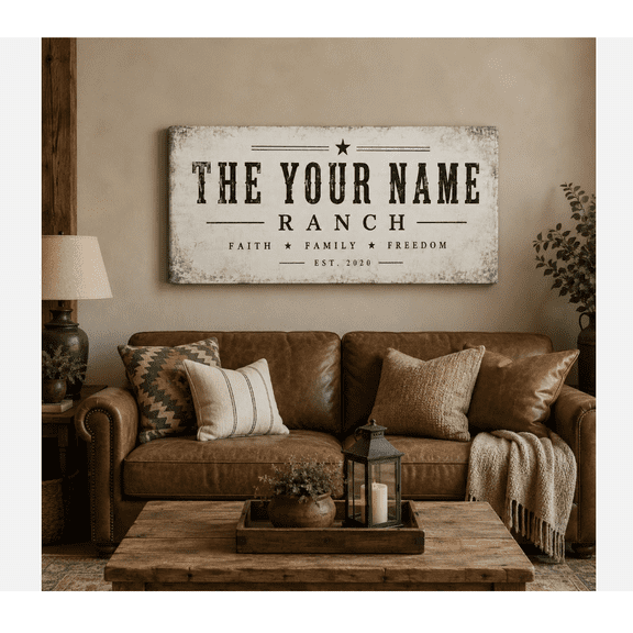 Personalized Ranch Sign Wall Art Custom Name Canvas Print Gallery Wrapped Canvas or Fine Art Paper Print