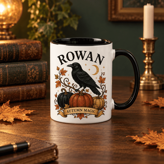 Personalized Raven Pumpkin Autumn Magic Ceramic Coffee Mug Halloween Gift
