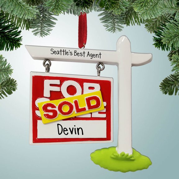 Personalized Realtor SOLD Sign on Post Christmas Ornament - First Home - 1st Mortgage - Our New House - Great Gift Ideas