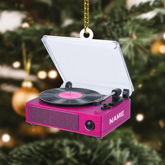 Personalized Record Player Ornament , Pink Turntable Christmas Tree Decor with Custom Name , Gift for Music Lovers, Retro Fans, or DJs