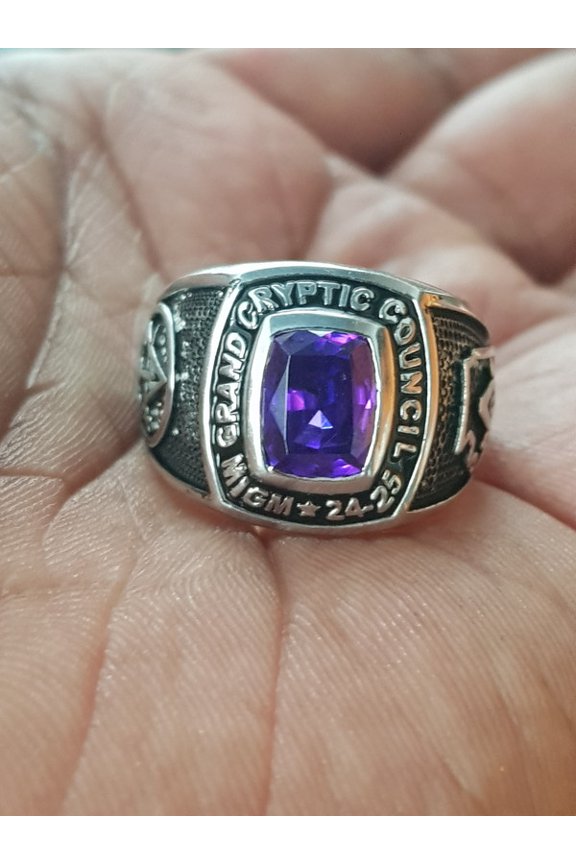 Personalized Rectangular Blue Stone Customized University Name And Logo Engraving Looking Stylish For Men High School Class Band 925 Sterling Silver