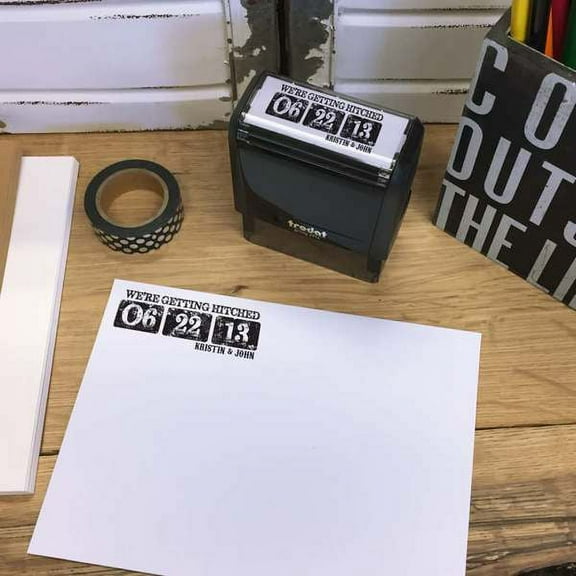 Personalized Rectangular Self-Inking Stamp - We're Getting Hitched