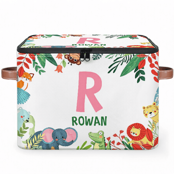 Personalized Rectangular Storage Bin with Name, Animals