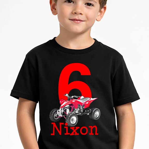 Personalized Red ATV Birthday Shirt Custom Name Number Quad Graphic Boy Four Wheeler