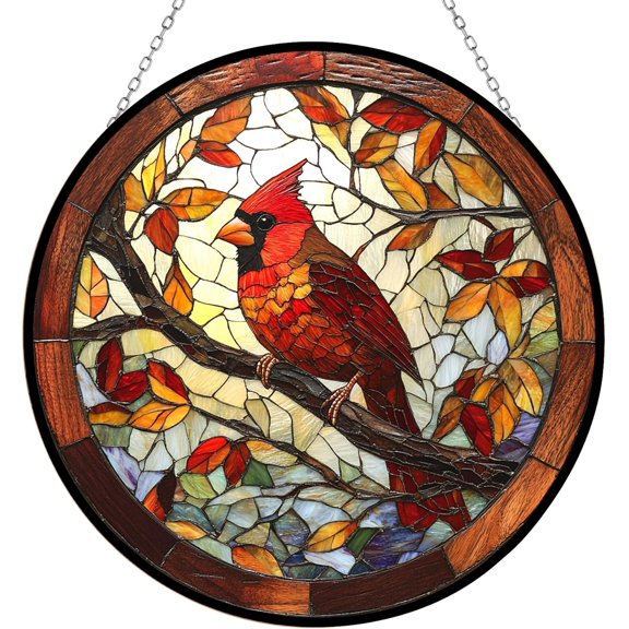 Personalized Red Cardinal Bird Mosaic Stained Glass Suncatcher Stained Glass Window Hangings Birthday Gift for Mom Grandma Teacher Women Friend Memorial Hook
