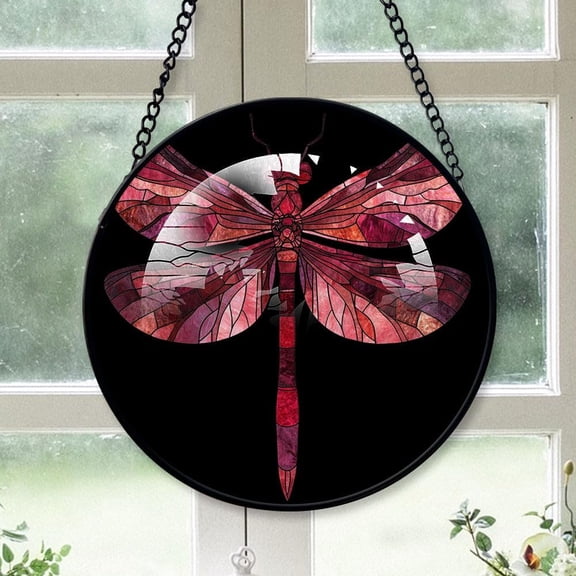 Personalized Red Dragonfly Suncatcher Stained Glass Suncatchers, Red Dragonfly Ornament for Sun Catcher Indoor Window, Red Dragonfly Painted Glass Panel Dcor lWzpP0 (Red Dragonfly 26)