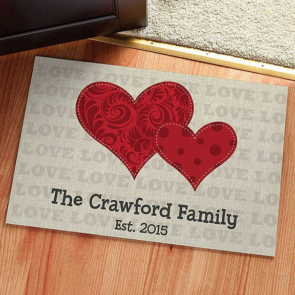 Personalized Red Hearts Doormat