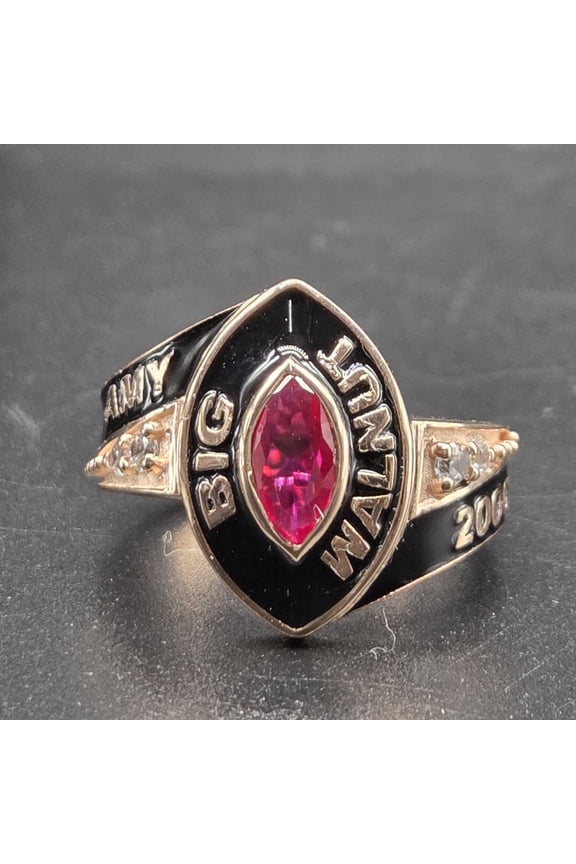 Personalized Red Marquise Cut Center Stone Graduation Ring Customized School Name Year Inside Engraving In 925 Sterling Silver
