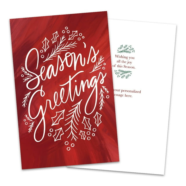 Personalized Red and White Holly Folded All Holiday Greeting Card