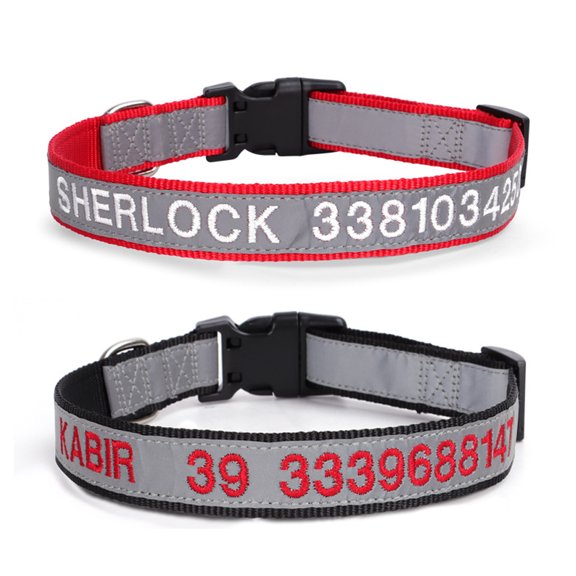 Personalized Reflective Dog Collars, Custom Engraved with Name and Phone Number, Adjustable Dog