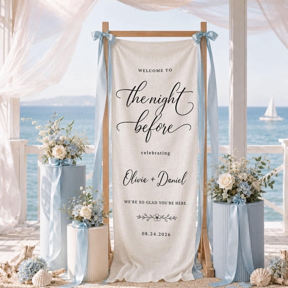 Personalized Rehearsal Dinner Linen Banner, Custom Couple Name Welcome Sign for Wedding Weekend Decor