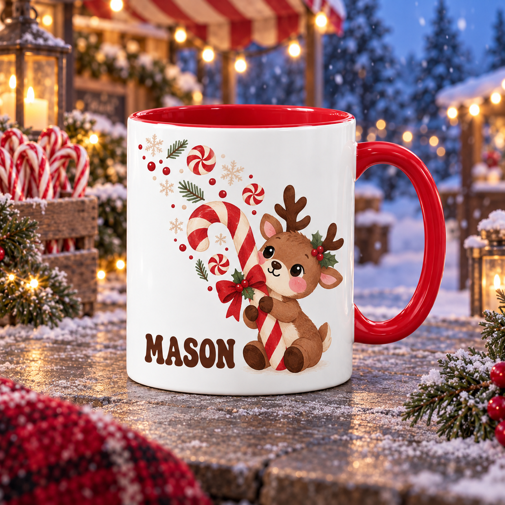 Cholate Gift Personalized Reindeer Candy Cane Mug, Christmas Gift - Walmart.com