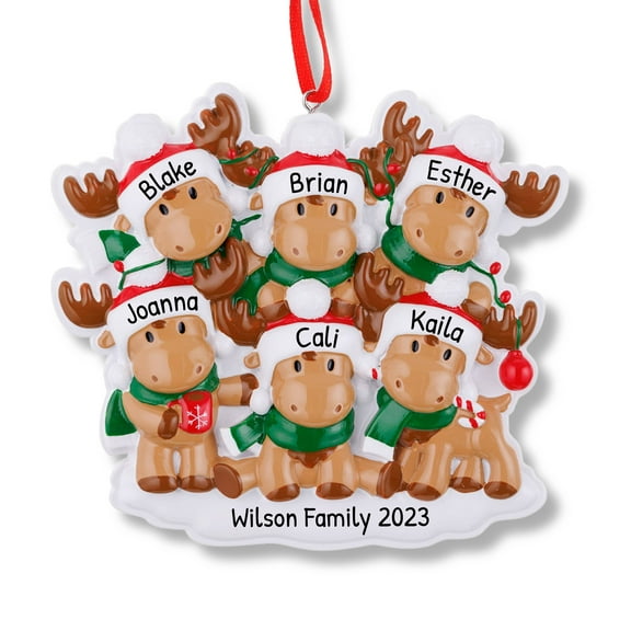 Personalized Reindeer Family of 6 Christmas Ornament 2024 Cutesy Moose 1 Count - Ornaments by Elves