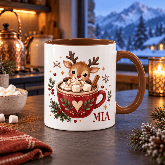 Personalized Reindeer Hot Cocoa Mug, Christmas Gift