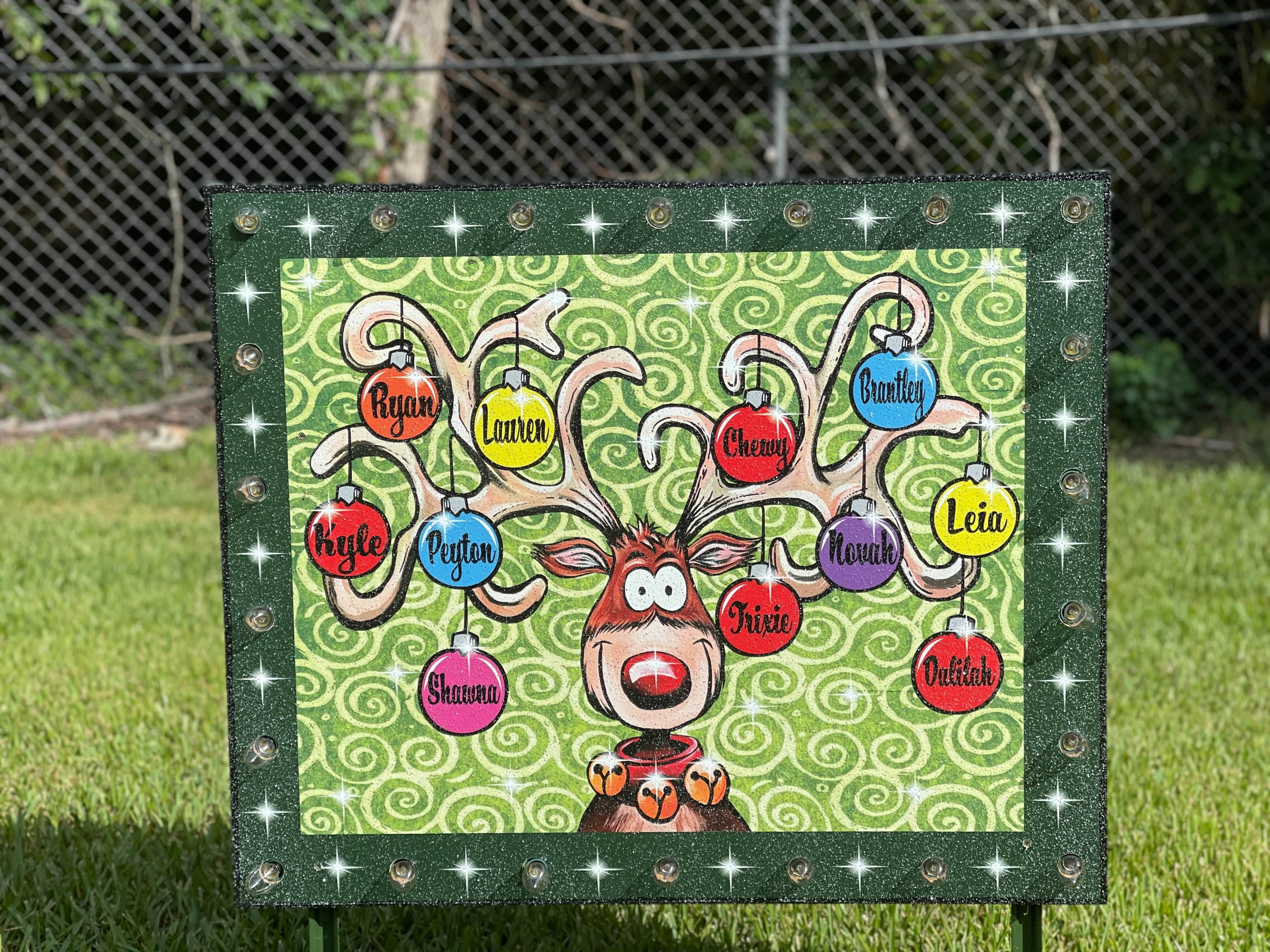 Personalized Reindeer Names Lighted Christmas Outdoor Decoration