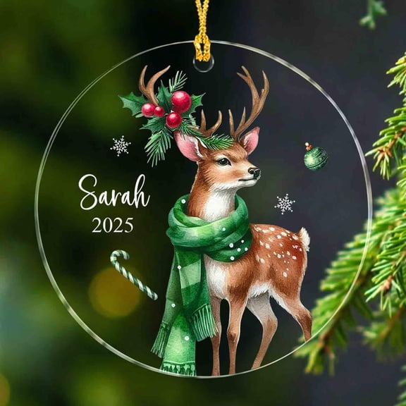 Personalized Reindeer Ornament Christmas 2025, Merry Christmas Deer Acrylic Ornament Gifts for Men Women, Custom Name Reindeers Xmas Home Decor, Deer Xmas Tree Ornaments, Reindeer Lover Gifts