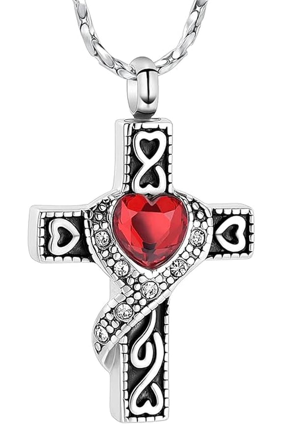 Personalized Religious Cross Urn Necklaces for Ashes Stainless Steel Cremation Keepsake Jewelry Holder Birthstone Memorial Pendant Necklace for Men / Women