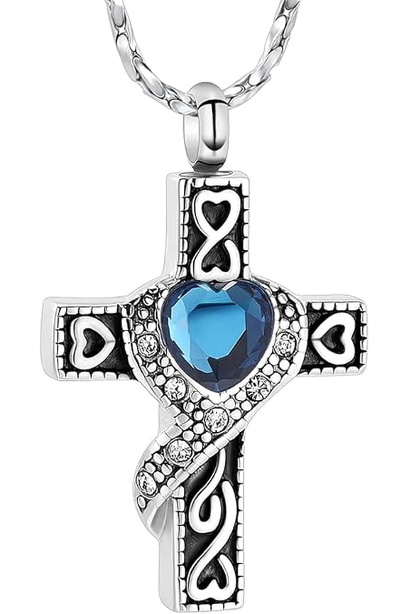 Personalized Religious Cross Urn Necklaces for Ashes Stainless Steel Cremation Keepsake Jewelry Holder Birthstone Memorial Pendant Necklace for Men / Women